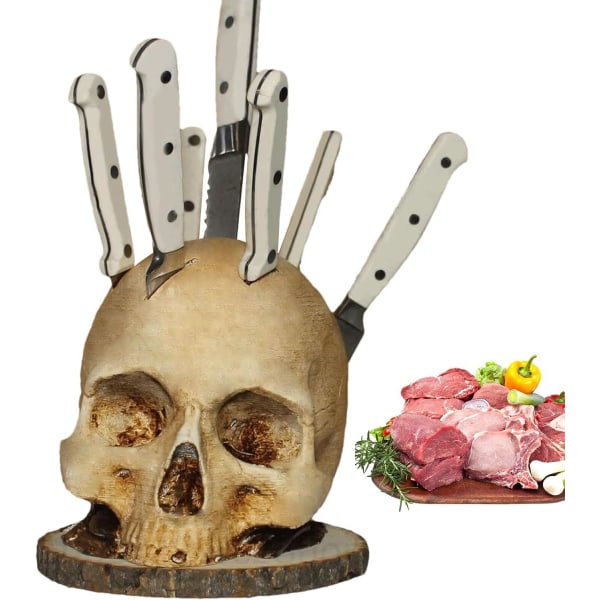 Skull K-knives Holder, Horror Head Shape Knives Holder, Knives Organizer for Kitchen Counter, Kitchen Skeleton Storage Knifes Holder, Gothic Kitchen