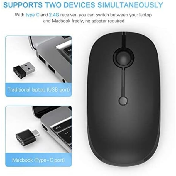 Trådløs mus med Type-C. Dual Mode 2.4G trådløs mus USB C trådløs