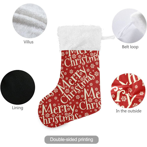 Julklapp, Personliga Julklappsstrumpor 2-pack Glad Jul Text Snöflinga 45,7 cm Julstrumpor Hängande Ornament Eldstad