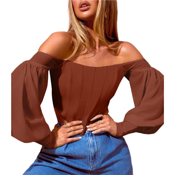 Kvinners Off Shoulder Sheer Sleeve Korsett Topp Med Glidelås Bak