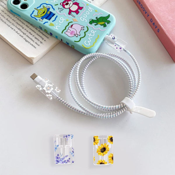 Blommig blomkabelskydd för iPhone-laddare slumpmässigt mönster stil