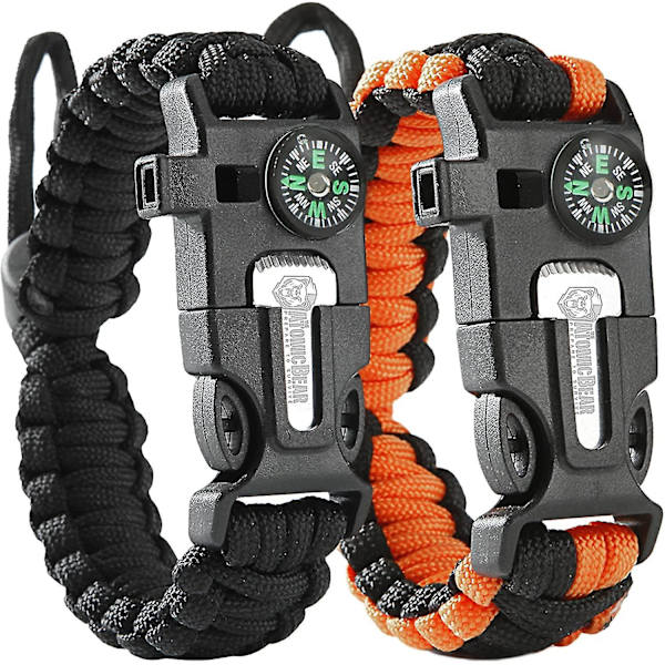 2-pack - Justerbar - Eldstartare - Hög visselpipa - Perfekt för vandring, camping, fiske och jakt - Svart Svart+orange