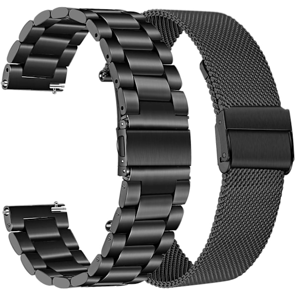 Band Sets for   Galaxy Watch 6 Classic 43mm 47mm 7 6 5 40mm 44mm/5 Pro 45mm/4/4 Classic 42mm 46mm, 20mm 2 Pack Solid Stainless Steel Watchband +