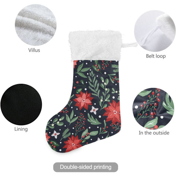Julklapp, Personliga Julklappsstrumpor 2-pack Julstjärnor Blommor Granris Jul Svart 45,7 cm Julstrumpor Hängande
