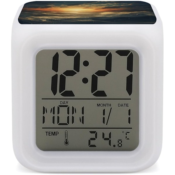 Led-vækkeur, Ocean After Storm Print Digital Alarm Clock Mood Light Alarm Clock Soveværelse Dekor Ur Versatile Alarm Clock Hvid Hvid