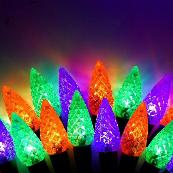 2 Pakke 200 LED C6 Halloween Lyslenker, 66FT Eventyrlys Batteridrevet med Fjernkontroll og Timer, Vanntett Oransje Lilla og Grønn