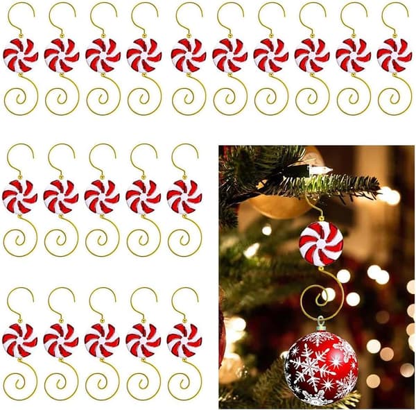 Julepyntkroker Candy, 20 stk Candy Bead Wire Hengere for juletrepynt