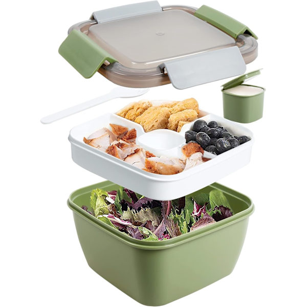 52 OZ Salladsbehållare Lunchbehållare, BPA-fri, 3 fack