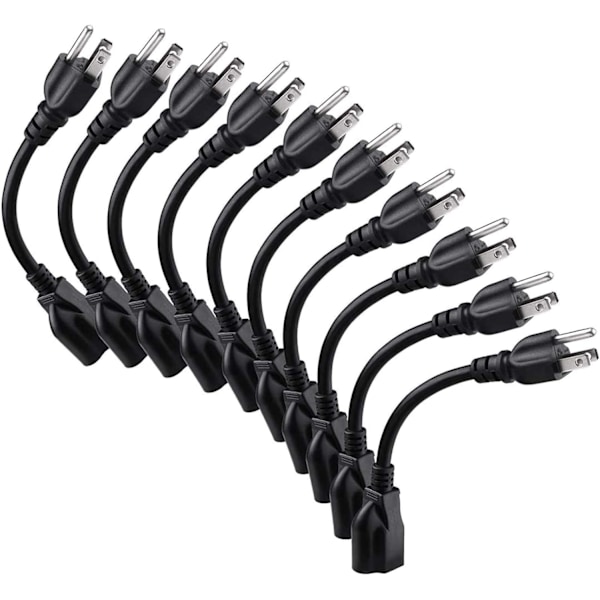 ETL-listad kort förlängningssladd uttagsskydd (10-pack, svart, 8 tum)