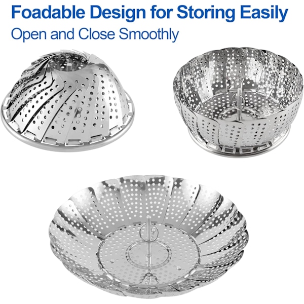 Premium Ångkokare i Rostfritt Stål - Expandable Hopfällbar Ångkokare för Olika Storlekar av Kastruller (5.4\" till 9.2\")
