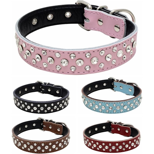 Rhinestones Hundehalsbånd, Justerbar Funklende Krystalbesat Ægte Læder Kæledyr Hundehalsbånd til Små og Mellemstore Hunde (M, Hot Pink) Hot Pink Medium