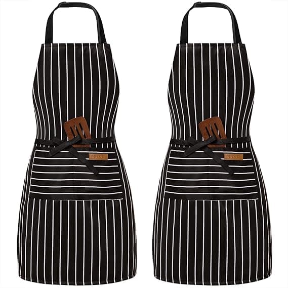 Justerbart haklappsförkläde med 2 fickor Kock Matlagning Kök Restaurang Förkläde Unisex 2-pack Svart+Svart
