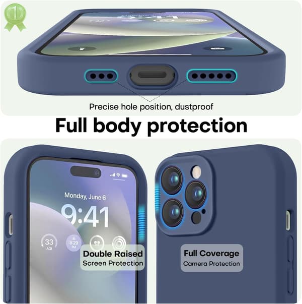 Premium silikondeksel til iPhone 14 Pro Max - Ripebestandig mikrofiberfôr, støtsikkert, 6,7 tommer (blå)