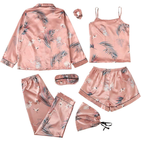 Dam 7-delad pyjamas set cami pjs med skjorta och ögonmask