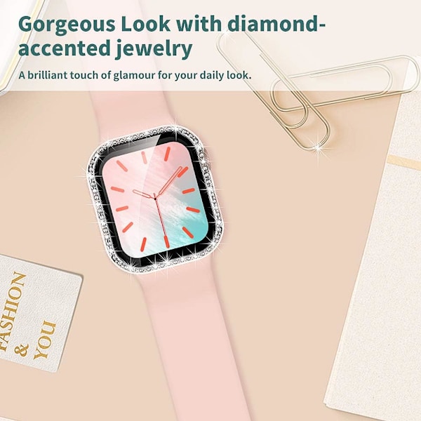 2-pakning Etui for Apple Watch SE (2. gen) /6/5/4 40 mm med innebygd skjermbeskytter i herdet glass, Bling Crystal Diamond-deksel for kvinner iWatch 4