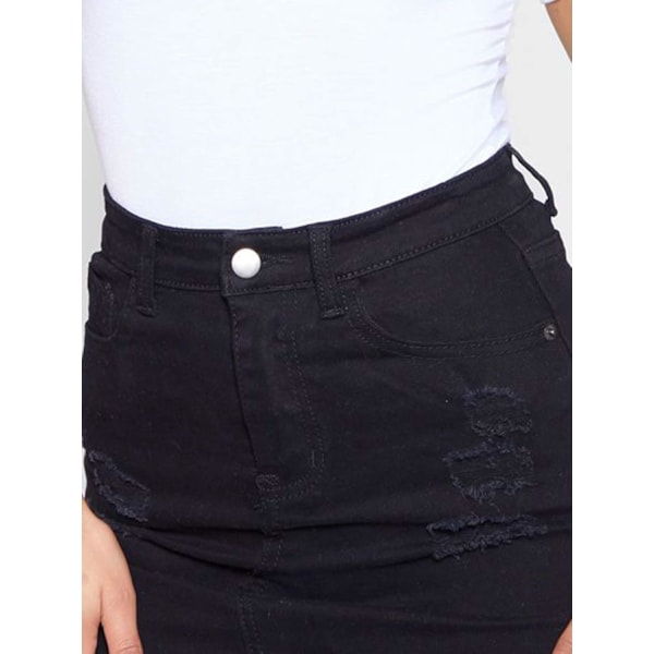 Kvinners høye midje jean skjørt frynsete slim fit elastisk bodycon kort mini