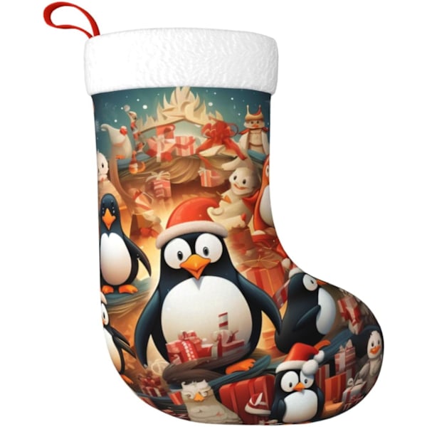 God Jul och Gott Nytt År Pingvin Julstrumpor 45 cm, Mjuka Julstrumpor, Klassiska Presentpåsar för Fest, Semester, Spis, Dekoration