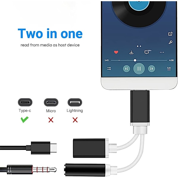 USB C hodetelefonadapter og lade USB C til 3,5 mm uttak