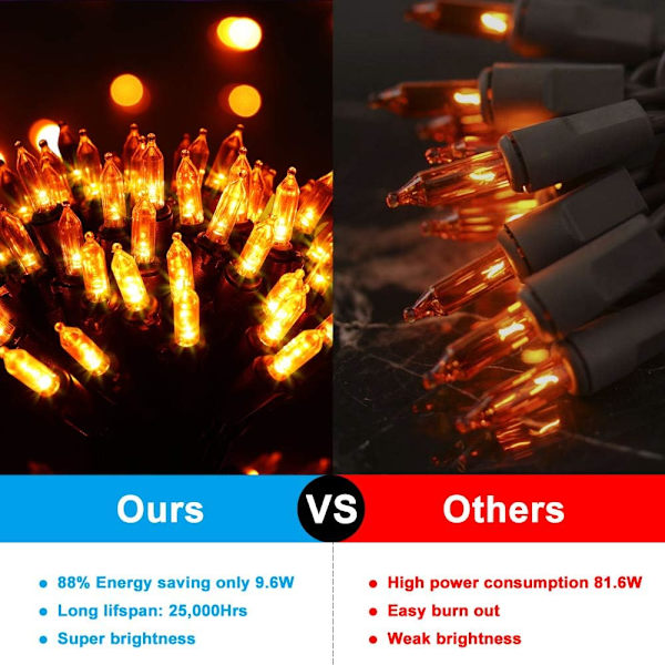 100 LED batteridrevne lyslenker med fjernkontroll og timer - 33 fot Halloween-lyslenker for utendørs, innendørs dekor - Klar minipærebelysning for