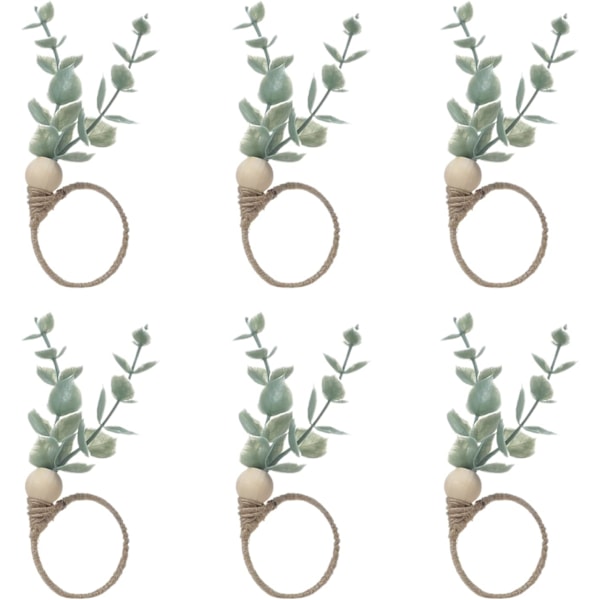 Servettringar Set om 6 Rustika Eucalyptus Trä Servettringar Boho Blad Trä Pärla