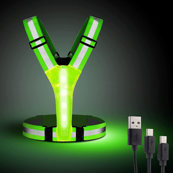 LED Reflekterende Vest Løbeudstyr, USB Genopladelig LED Lys Vest