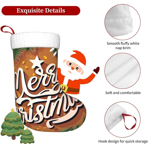 Merry Christmas Nadelbaum-Julklappsstrumpor, 45 cm, mjuka julklappsstrumpor, klassiska presentpåsar för fest, semester, eldstad, dekorationer,