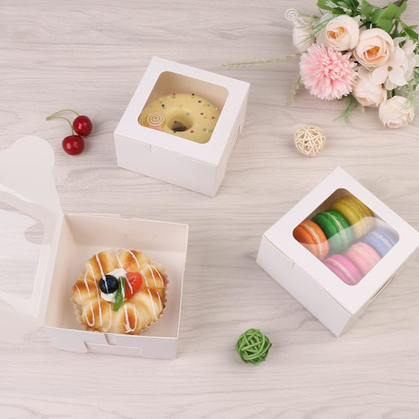 50 stk. Hvide Bageriæsker med Vindue. Hvidt Kraftpapir Cupcake