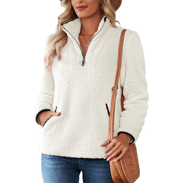 Kvinnors Fleece Ståkrage Pullover Casual Fluffy Jumper Topp med