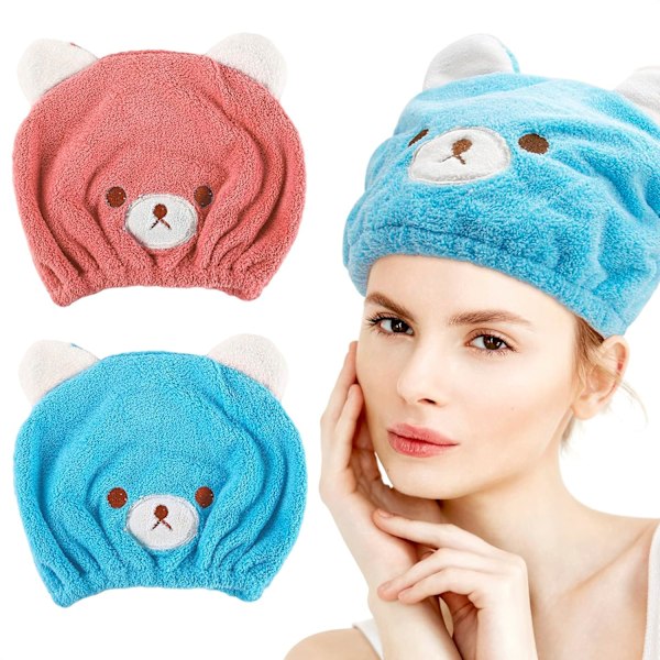 Mjukt absorberande torrt cap för barn, rosa & blå (2 st)