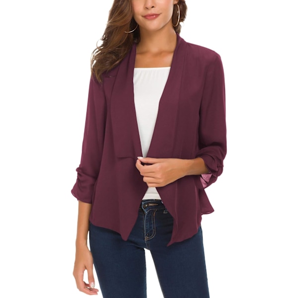 Kvinners Rynket Erme Lett Tynn Chiffon Blazer