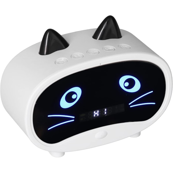 Digital väckarklocka högtalare, tecknad katt väckarklocka med temperaturdisplay, dubbel väckarklocka, Bluetooth-högtalare, FM-radio, handsfree-samtal för sovrum