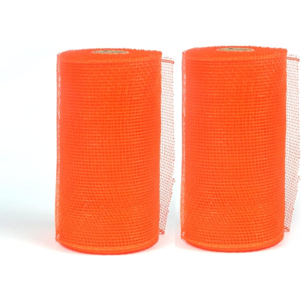 2 pakker 6 tommer poly mesh bånd - i alt 20 meter, solid orange (ingen metallisk folie)