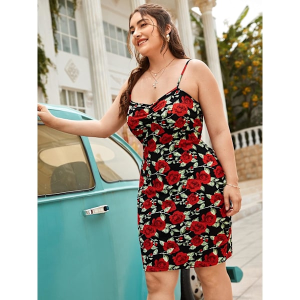 Kvinders Plus Size Blomstermønster Spaghetti Stropper Fest Mini Bodycon Kjoler