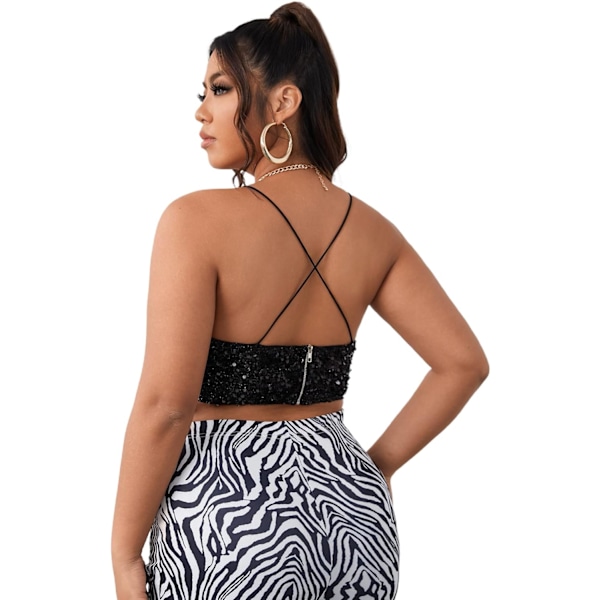 Kvinners Plus Sequin Criss Cross Cami Crop Top Ryggløs Ermeløs Camisole