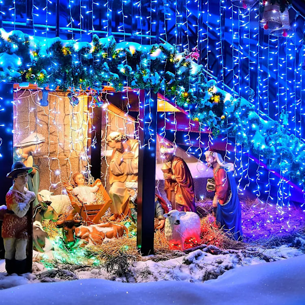 250 LED blå lysslynge innendørs, 91,5 fot sammenkoblingsbare julelys utendørs vanntett, 8 moduser blå julelysslynge for fest hage