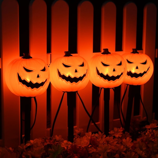 Halloween græskar sti afmærkning lys udendørs, 7Ft sti lys med 4 græskar afmærkning lys og 5 C7 LED lys pærer (1 reserve) til Halloween 4