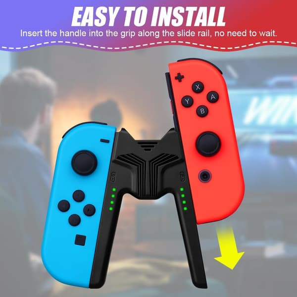 wxsp Laddningsgrepp, för Nintendo Switch NS/Switch OLED, laddningsgrepp med LED-display, laddningsgrepp för V-formad handkontroll, tillbehör, USB Typ