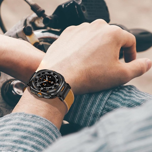 Robust ægte læderrem kompatibel med   Galaxy Watch Ultra 47mm(2024), Quick Release bred rem med titanium metalforbindelse til Galaxy