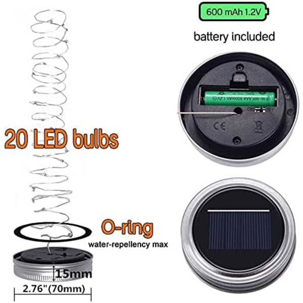 Solcellsburk med LED-slingor för glasburkar [Uppdaterad], 8-pack 20 LED Vattentäta Fe-slingor för glasburkar med Hängare (Inga burkar), Utomhusgård Bröllop