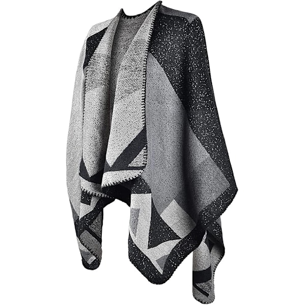 Dam vinter varm sjal wraps cape höst stickad ull rutig ponchos filt tröja