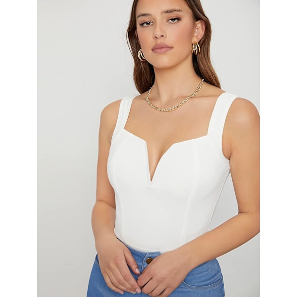 Kvinners Casual Ermeløs Notch V-hals Stropper Skinny Cami Bodysuit Topper
