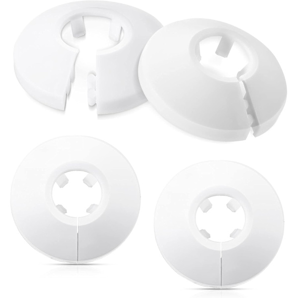 4 stk. plastrørskjuler til radiator - kraver til 15 mm diameter