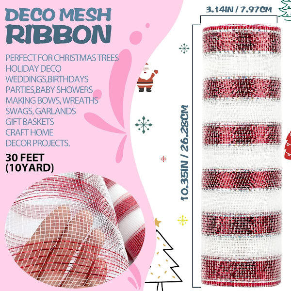 Deco Mesh Bånd, 10 tommer x 30 Fod Hver Rulle Metallic Folie Mesh Bånd til