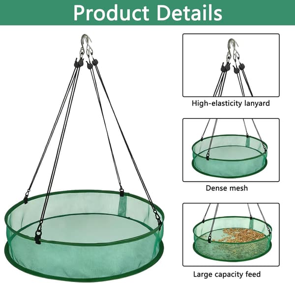 wxsp Hængende fuglefoderbræt, vejrbestandig glasfiber mesh fuglefoderdispenser, stort fuglefoderbræt, 50,8 cm, stabil foderdispenser, fugle til haven,