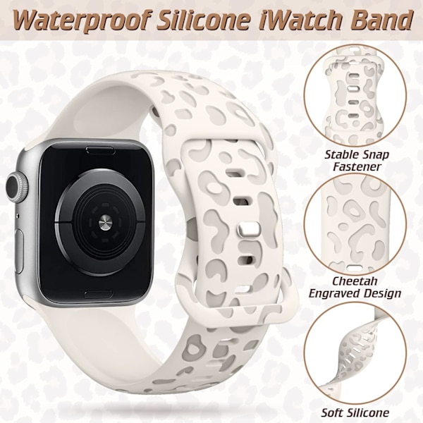 6-pak leopardgraveret rem, der er kompatibel med Apple Watch