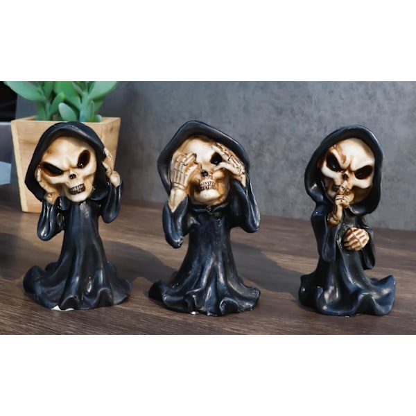 Ebros Gave Gotisk Alkymi Nekromanti Magi Se Høre Tale Intet Ondt Grim Reaper Skelet Figurer Chibi Sæt af 3     Dekor Ossuarium Kirkegård