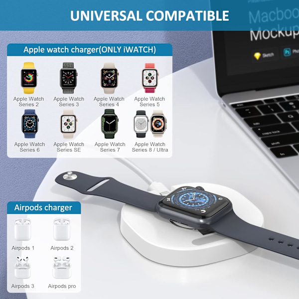 2 i 1 trådløs oplader til Apple Watch