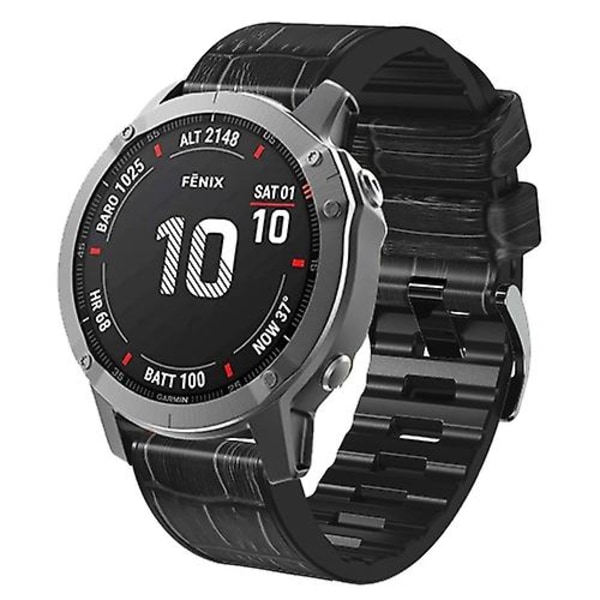 För Garmin Fenix 7x / 6x / 5x Krokodil Textur Silikon Läder Klockarmband UYG Black