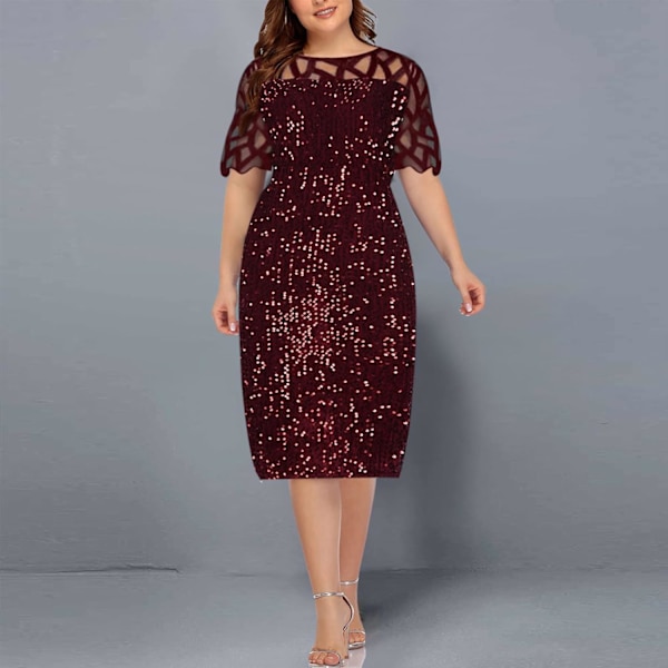 Cocktailkjoler til kvinder Fashion Plus Size Sequin Festkjole 3/4 ærmer