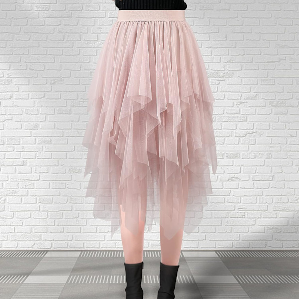 Tyllkjolar för kvinnor Mesh Tiered Layered Tutu Kjolar, Hög Låg Elastisk Midja